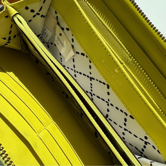 ♠️ Kate Spade leather continental wallet w/ zippered coin fluorescent yellow - Picture 2 of 12